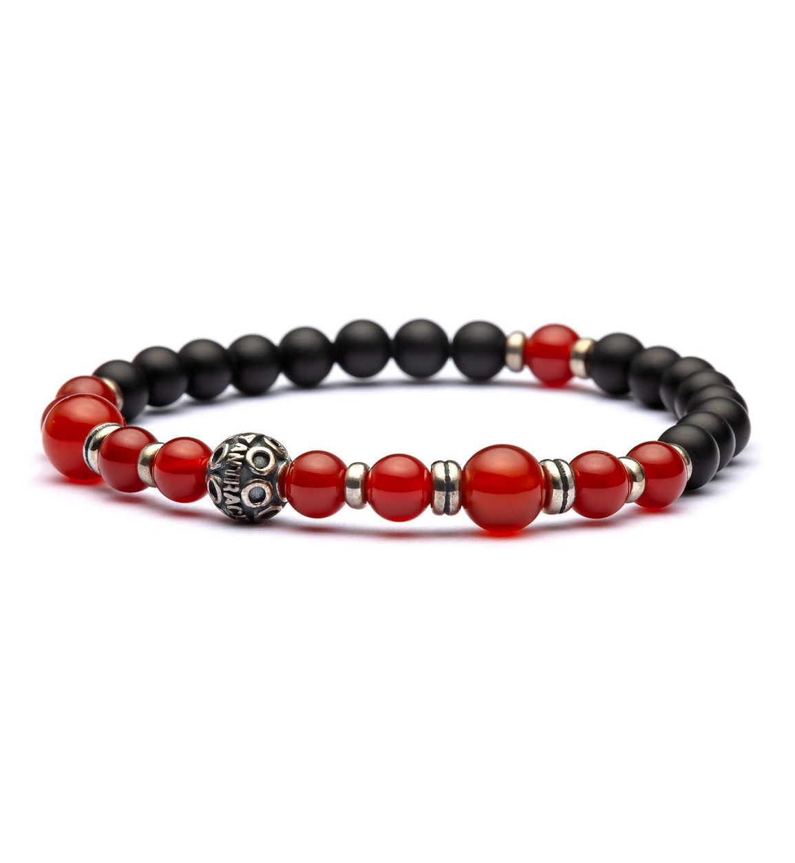 Bracciale Unisex  Antracite Con Corniola, Agata Nera - Argento 925% 2° Chakra SVADHISTHANA